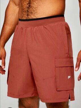 Fabletics Fundamental II Men's Rust Cargo Drawstring Shorts with Black Waistband